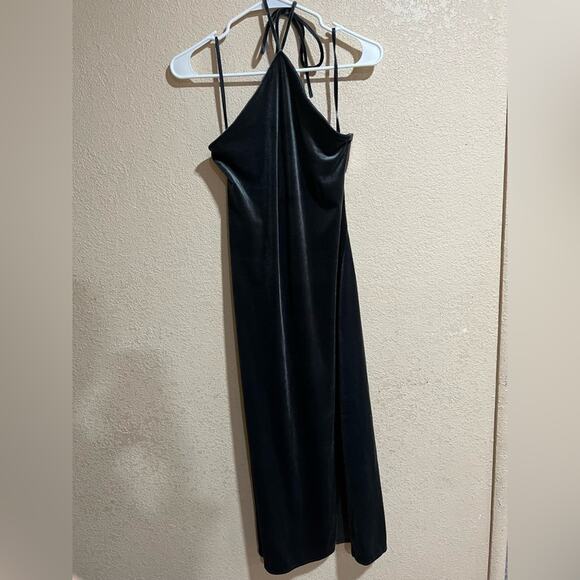 Banana Republic VELVET MIDI DRESS in gunmetal gray NEW M Tall